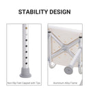 HOMCOM Adjustable Non-Slip Shower and Bath Chair, 55Wx50.6Dx67.5-85.5H cm-Cream White
