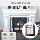 HOMCOM 3-Panel Folding Fireplace Screen with Door, Freestanding Spark Guard, Metal Mesh Fireguard, Black Door Mesh