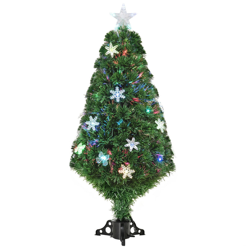 HOMCM 4FT Prelit Artificial Christmas Tree Fiber Optic LED Light Holiday Home Xmas Decoration Tree with Foldable Feet, Green