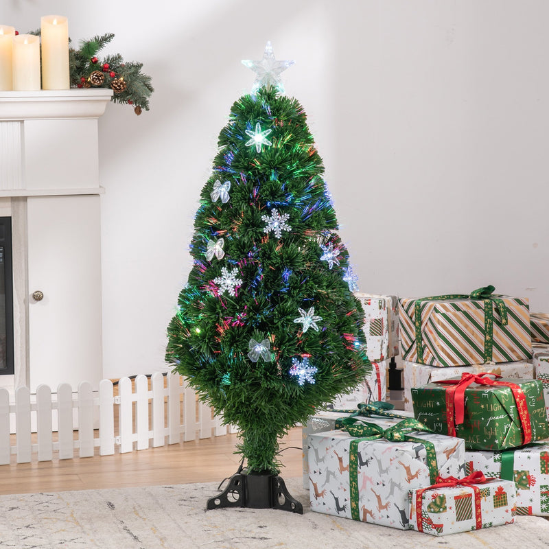 HOMCM 4FT Prelit Artificial Christmas Tree Fiber Optic LED Light Holiday Home Xmas Decoration Tree with Foldable Feet, Green
