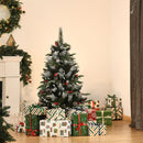 Green 4FT Artificial Snow Dipped Christmas Tree Xmas Pencil Tree Holiday Home Party Decoration With Foldable Feet Red Berries White Pinecones