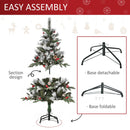 Green 4FT Artificial Snow Dipped Christmas Tree Xmas Pencil Tree Holiday Home Party Decoration With Foldable Feet Red Berries White Pinecones