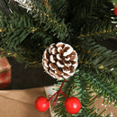 Green 4FT Artificial Snow Dipped Christmas Tree Xmas Pencil Tree Holiday Home Party Decoration With Foldable Feet Red Berries White Pinecones