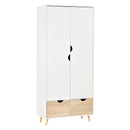 HOMCOM 2-Door Clothes Wardrobe w/ Rail Shelf 2 Drawers  White