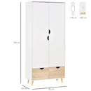 HOMCOM 2-Door Clothes Wardrobe w/ Rail Shelf 2 Drawers  White