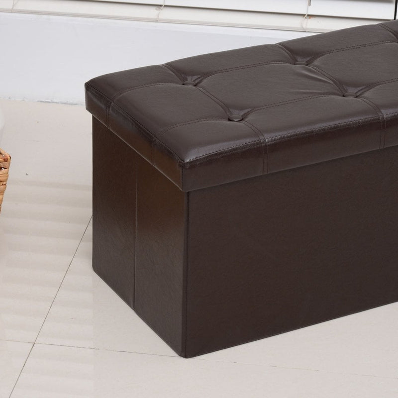 Folding Faux Leather Storage Cube Ottoman Bench Seat PU Rectangular Footrest Stool Box (Brown)