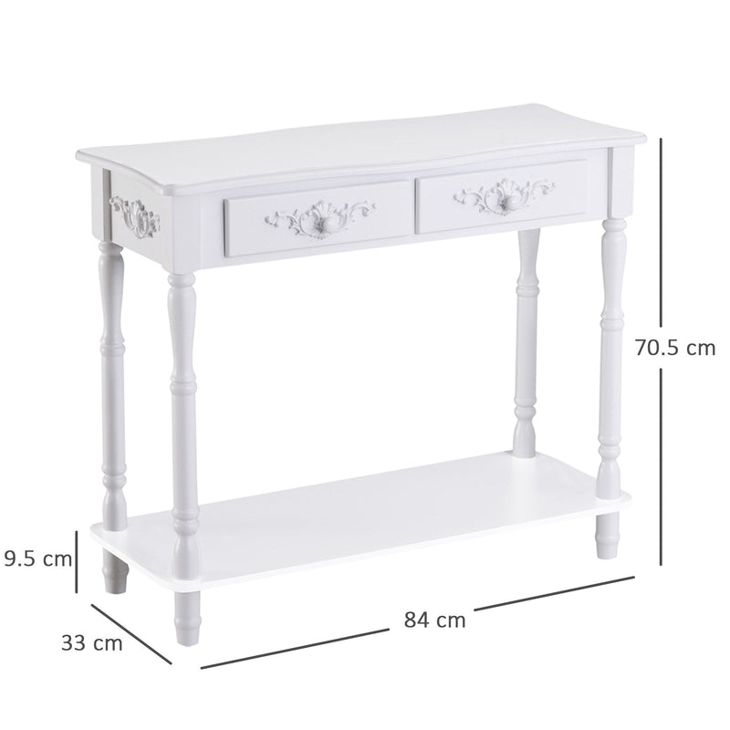 2 Drawers Console Table Hallway Desk Wooden Storage Shelf Organizer Shoe Wardrobe Mirror Chest-White