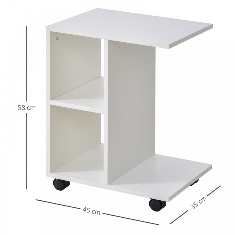 Particle Board C-Shaped 2-Shelf End Table White