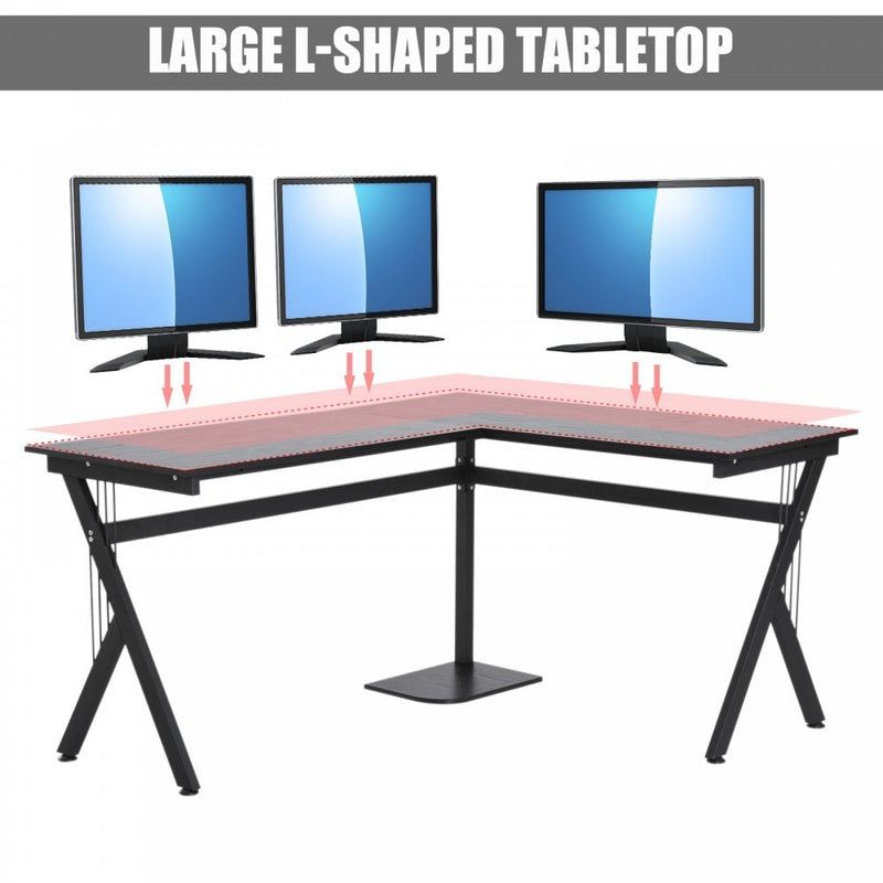 61"" L-Shaped Corner Computer Desk Laptop Workstation PC Table Home Office With CPU Stand Black
