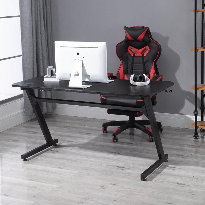 Steel Frame Gaming Desk Writing Table Workstations for Home and Office w/ Cup Headphone Holder Adjustable Feet Black