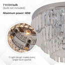 HOMCOM Round Crystal Ceiling Lamp 7 Lights Chandelier Mounted Fixture For Living Room Dining Room Hallway Modern