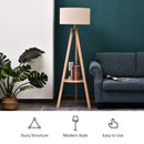 HOMCOM Floor Lamp, 154H Cm-Beige/Natural Wood Colour