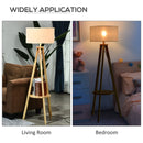 HOMCOM Floor Lamp, 154H Cm-Beige/Natural Wood Colour