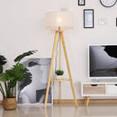 HOMCOM Floor Lamp, 154H Cm-Beige/Natural Wood Colour