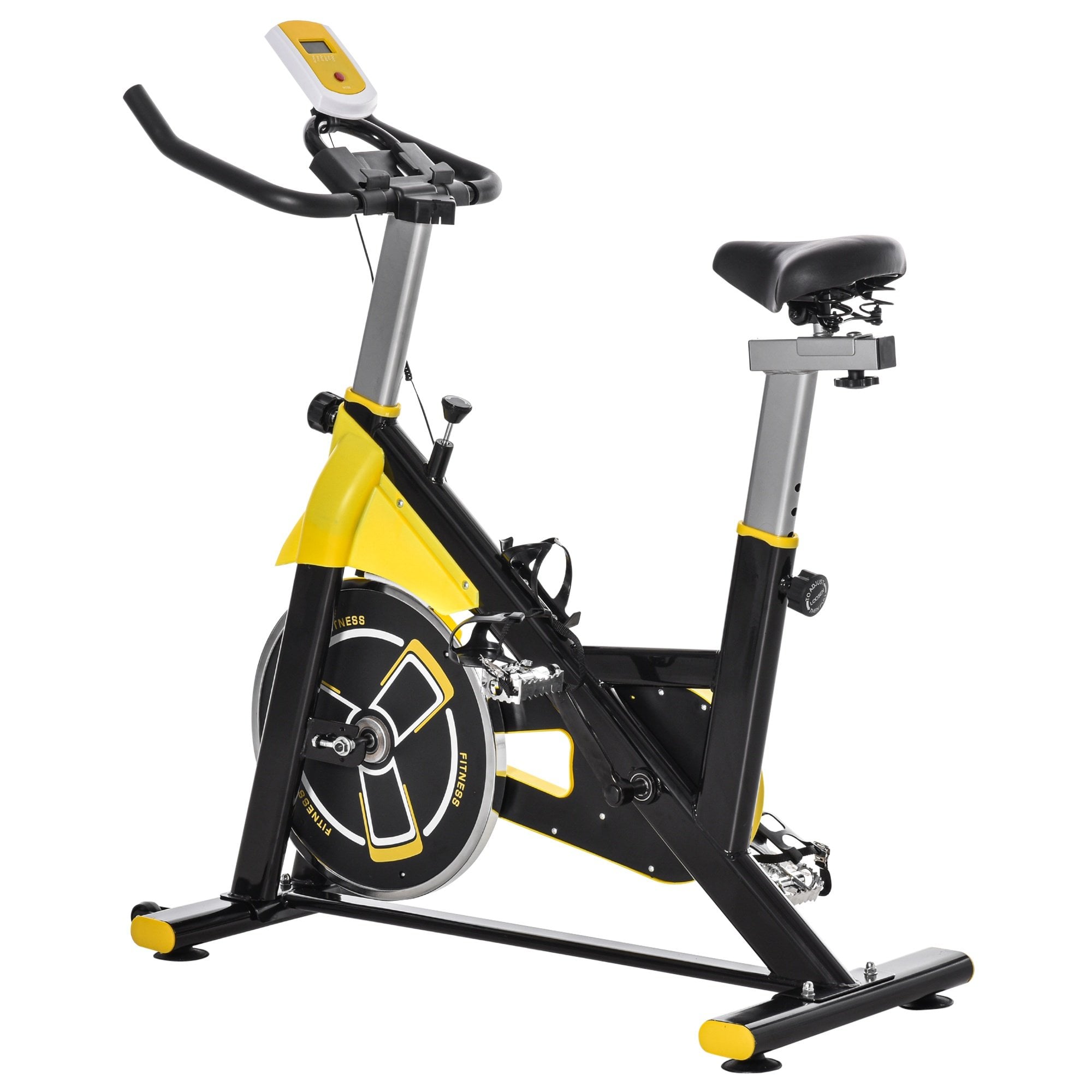 Stationary Spinning Exercise Bike 6kg Flywheel Indoor Gym Office Cycling Cardio Workout Fitness Bike Adjustable Resistance LCD Monitor Pad and Bottle