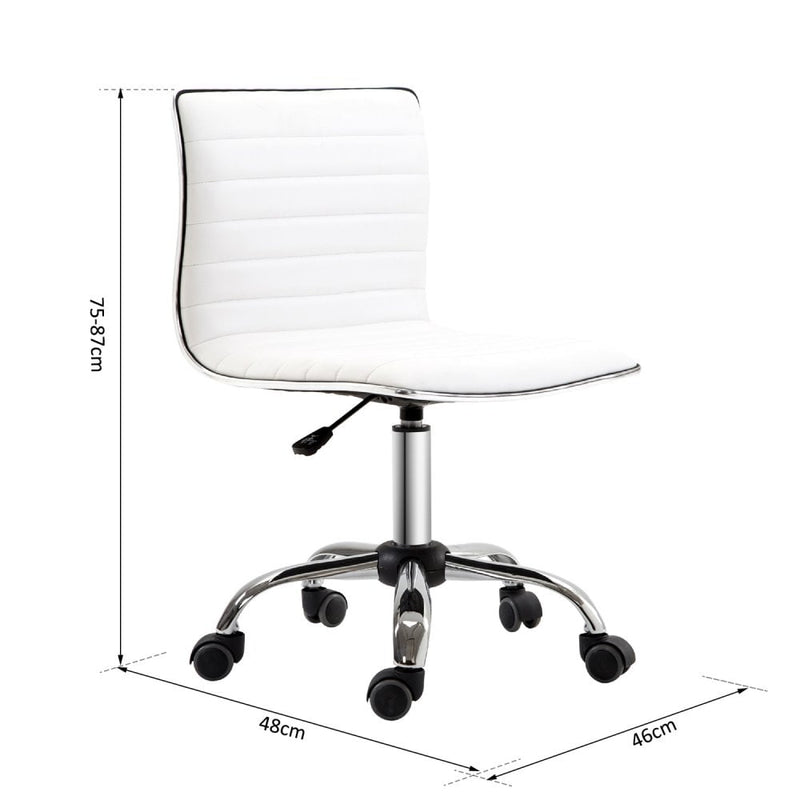 Armless Mid-Back Adjustable Office Chair with in PU Leather and Chrome Base-White