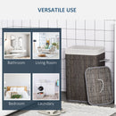 Bamboo Laundry Basket With Flip Lid And String Handles, Collapsible Hamper Removable Lining Board Base Foldable Water-Resistant Dirty Clothes Storage, Grey Handles Lining