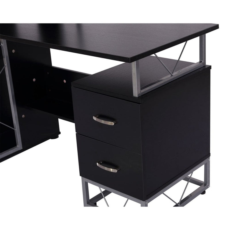 133L x 55W x 123H cm Multi-Level Steel Wood Computer Workstation Desk With Shelves And Drawers, Black