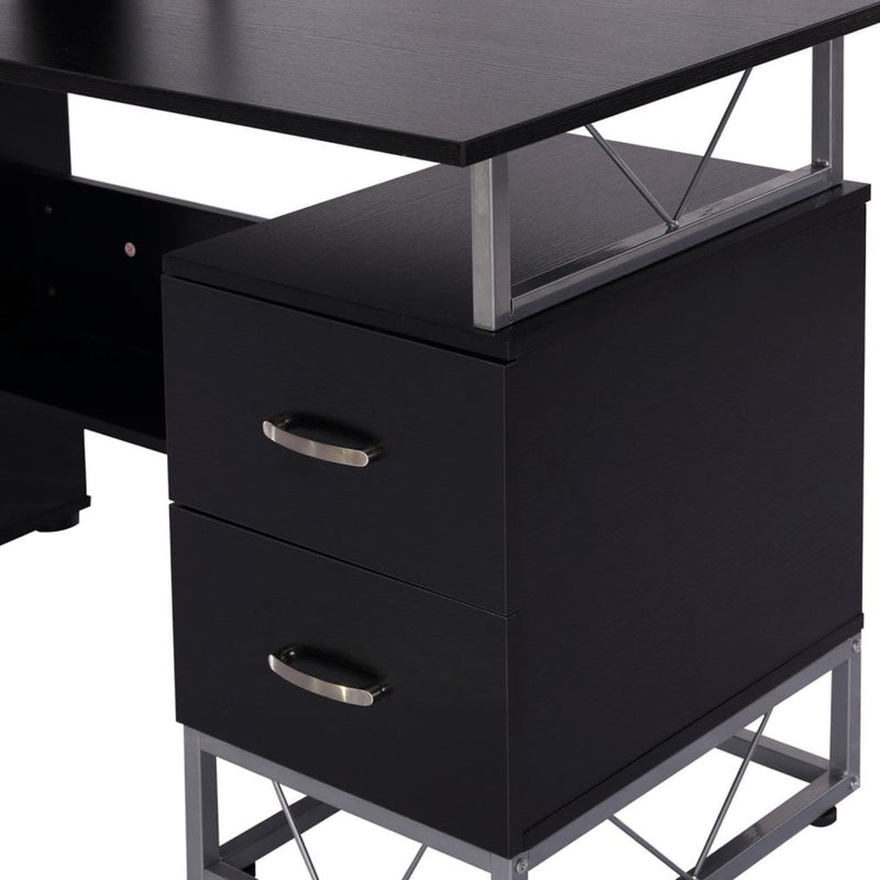 133L x 55W x 123H cm Multi-Level Steel Wood Computer Workstation Desk With Shelves And Drawers, Black