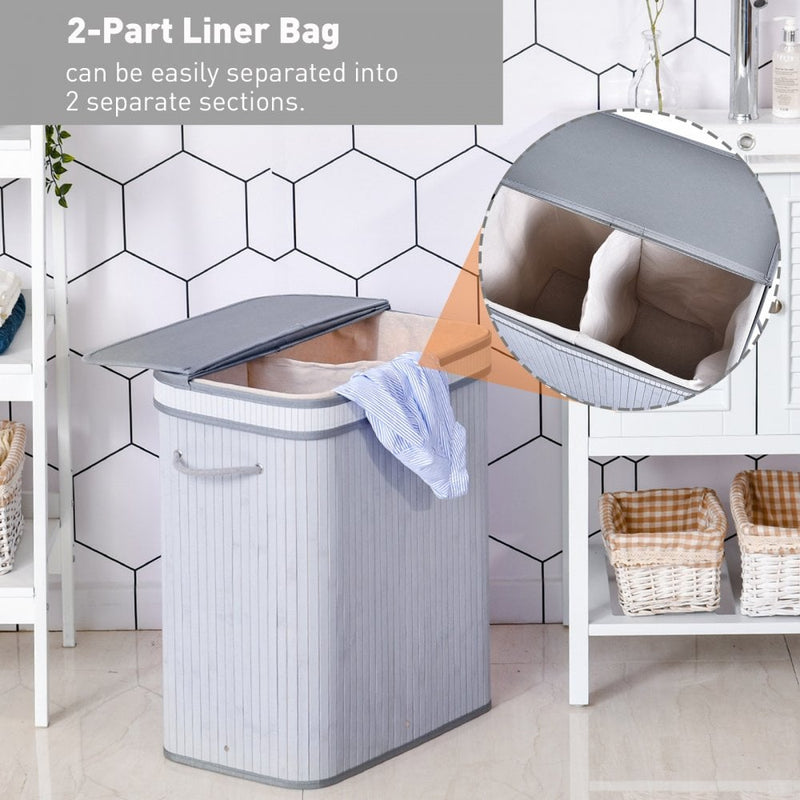 100L Flip Lid Bamboo Laundry Basket Grey