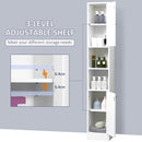 Tall Bathroom Storage Cabinet with Mirror, Freestanding Floor Cabinet Tallboy Unit with Adjustable Shelves, White and