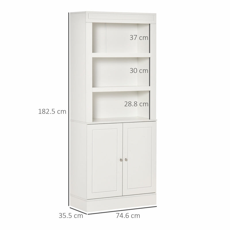 Kitchen Cupboard with 6-tier Adjustable Shelving, Freestanding Sideboard with 3 Open Compartments and Double-Door Cabinet  - White