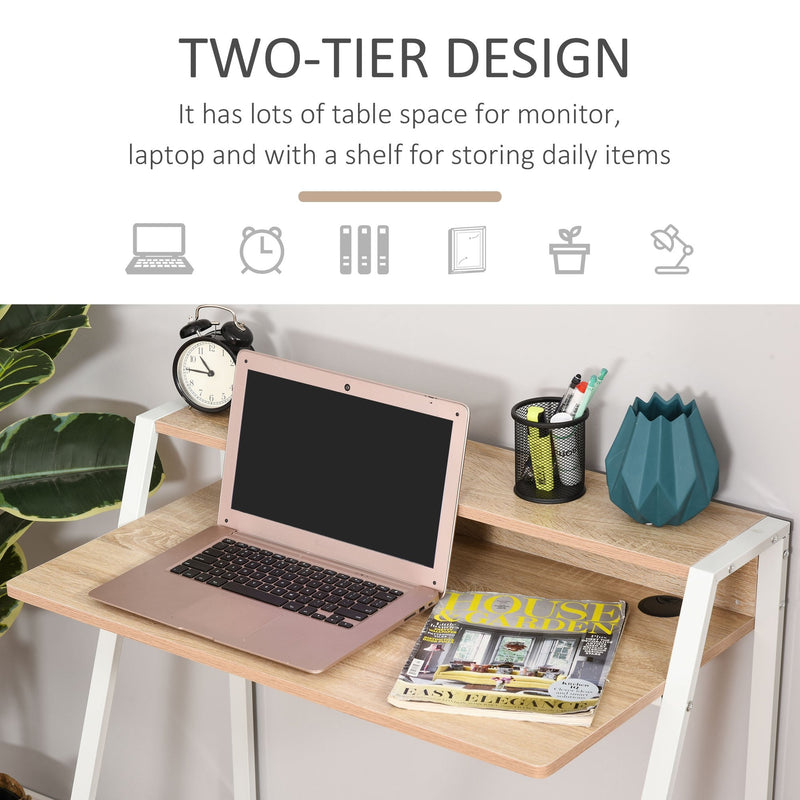 Writing Desk Computer Table Home Office PC Laptop Workstation Storage Shelf Color White and Oak Wooden