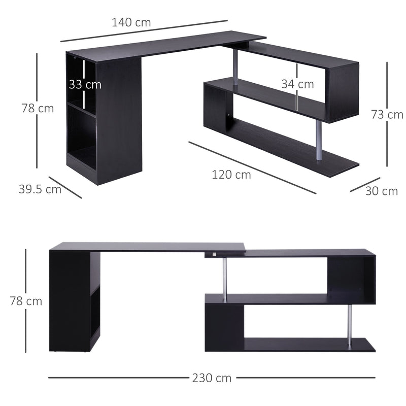 360 Degree Rotating Corner Desk, L-Shaped-Black
