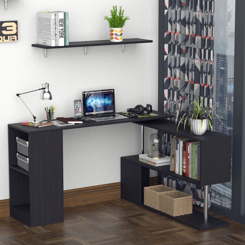 360 Degree Rotating Corner Desk, L-Shaped-Black