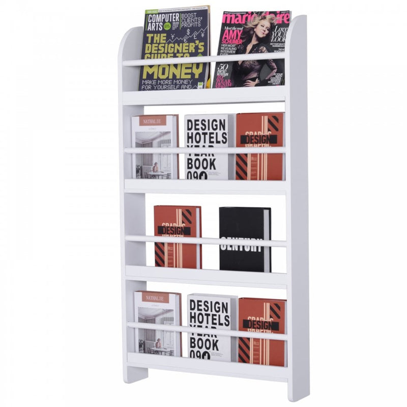 MDF Freestanding Wall-Mounted 4-Tier Magazine Shelf Rack White