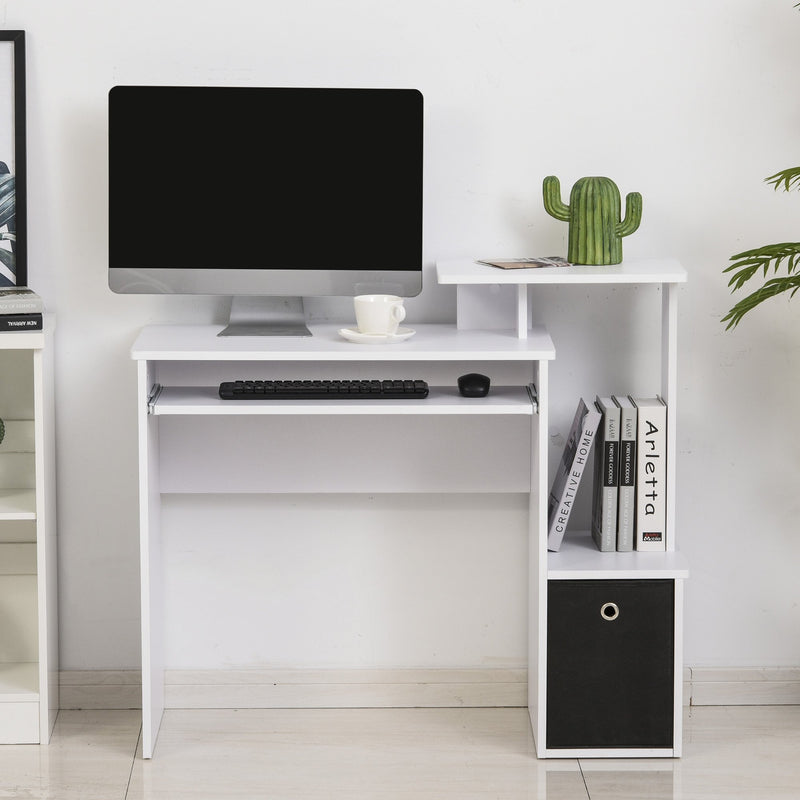 Computer Desk with Sliding Keyboard Tray Storage Drawer Shelf Home Office Workstation White