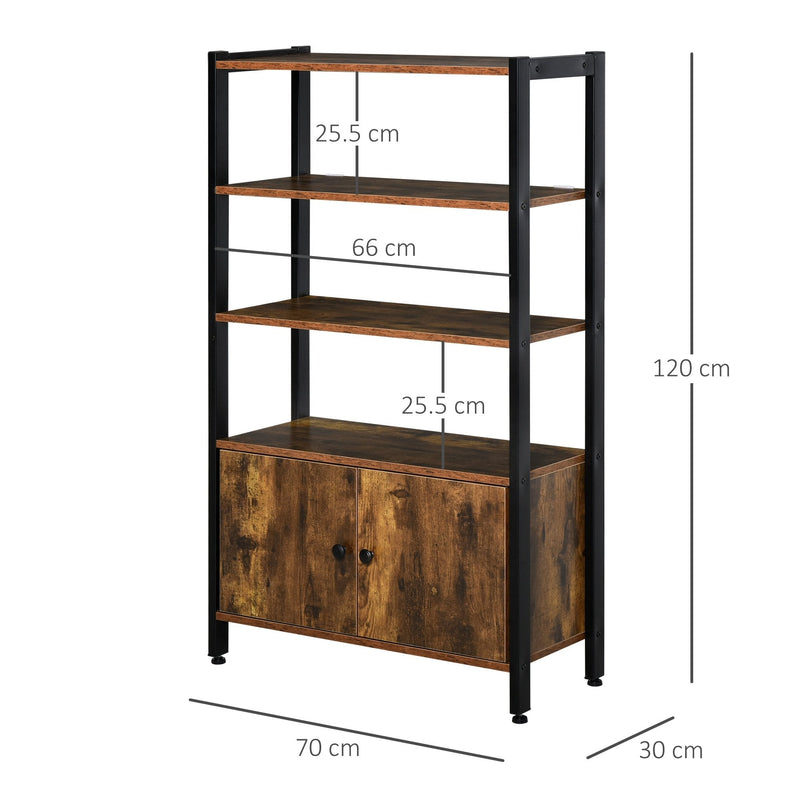 Bookshelf, Floor-Standing Storage Cabinet with 3 Shelves and Cupboard with Double Door, Bookcase in Home Office, Living Room, Multifunctional, Industrial Design - Rustic Brown