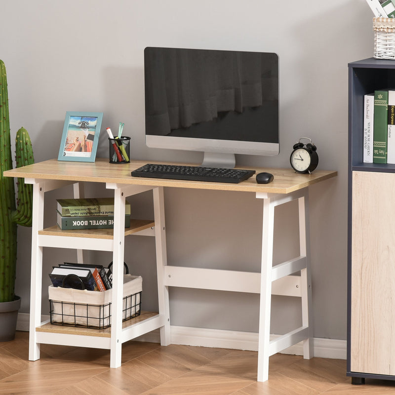 Compact Computer Desk with Shelf Writing Table Workstation for Home Office, Study, Natural Wood Color w/ Office