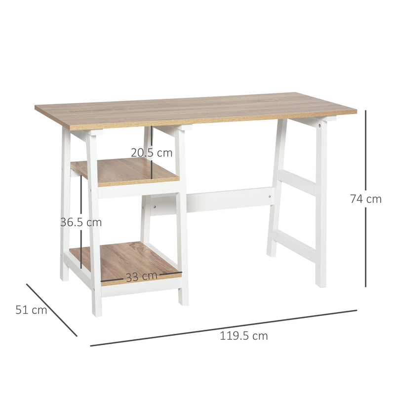 Compact Computer Desk with Shelf Writing Table Workstation for Home Office, Study, Natural Wood Color w/ Office