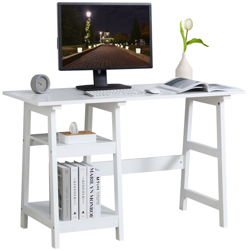 Compact Computer Desk with Storage Shelves Study Table with Bookshelf PC Table Workstation for Home Office Study White Writing