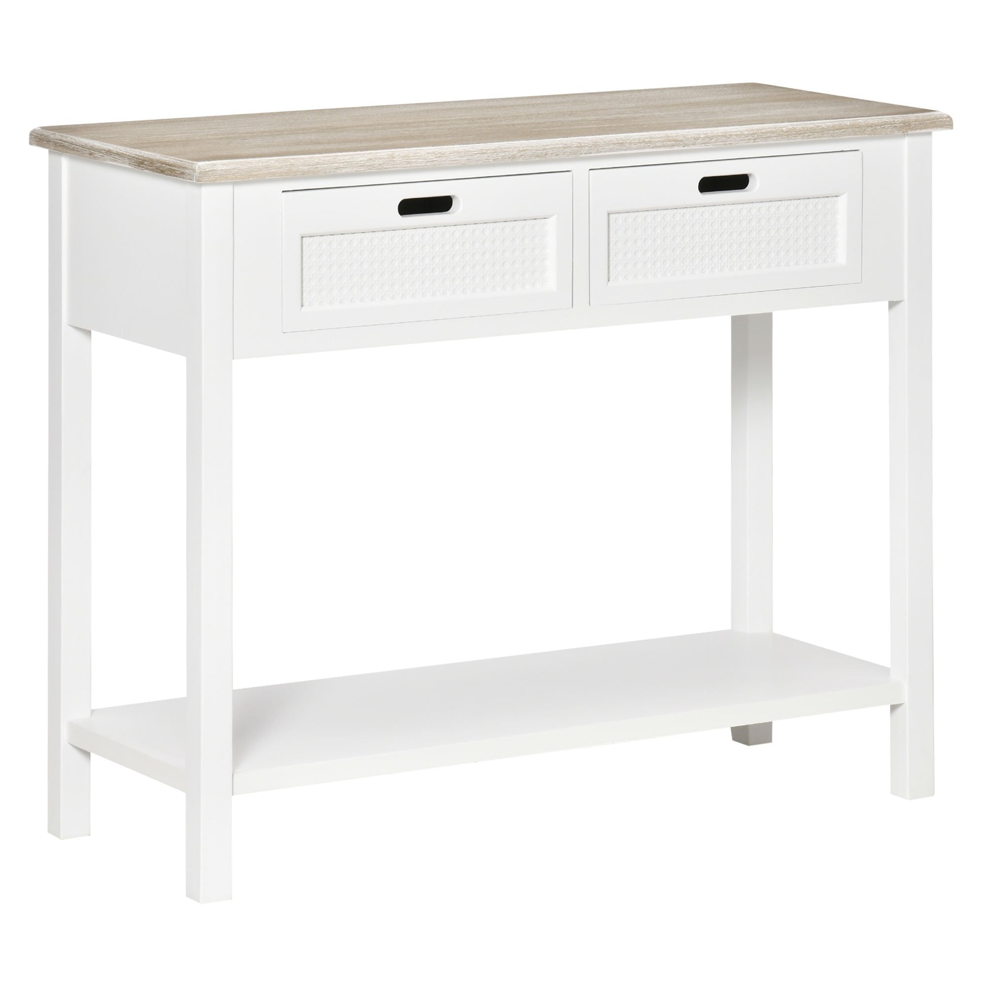 Console Table with 2 Drawers and Storage Shelf, Vintage Distressed Sof