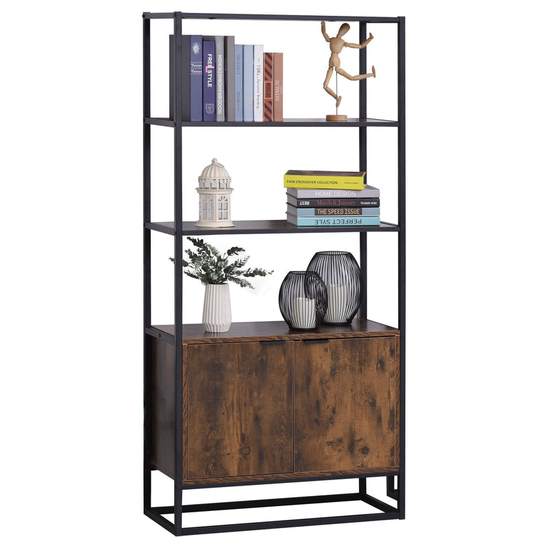 Storage Cabinet with 3 Open Shelves Cupboard Freestanding Tall Organizer Multifunctional Rack for Livingroom Bedroom Kitchen Rustic Brown w/