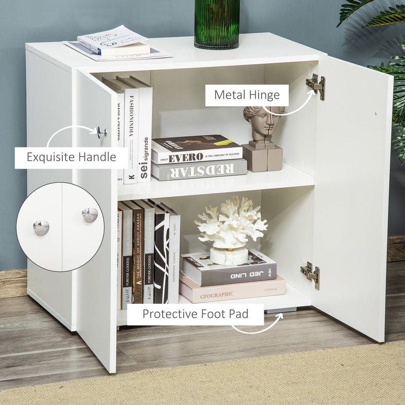Storage Cabinet with 2 Shelves and Doors, Wooden Sideboard, Freestanding Kitchen Cupboard, Bookcase for Living Room, Bedroom, Hallway and Kitchen, White w/ Door Sideboard Cupboard