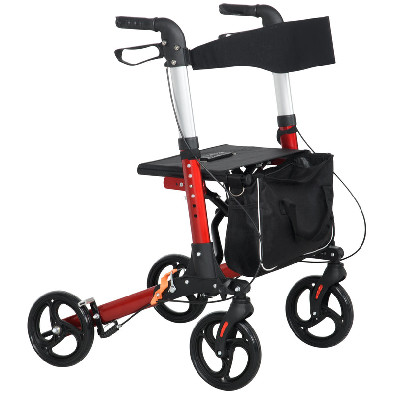 HOMCOM Folding Rollator Walker w/ Seat Storage Bag Adjustable Handle for Seniors