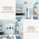 HOMCOM 2180W White Oil Filled Radiator, 9 Fin Portable Heater w/ Timer Remote Control White Safety Cut-Off and Remote Control White Radiator Settings
