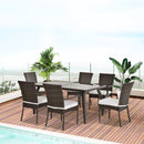 Outsunny 7PC Rattan Dining Set Patio Chair Glass Top Table Wicker Furniture