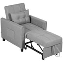HOMCOM 3 In 1 Pull Out Chair Bed, Convertible Sleeper Chair with Adjustable Backrest, Pillow, Side Pockets for Home Office, Bedroom, Living Room, Light Grey