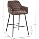 HOMCOM Set Of 2 Retro PU Leather Bar Chairs Set Stylish w/ Footrest Metal Frame