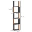 HOMCOM 5-Tier Bookshelf Freestanding Bookcase Storage Shelves Study, Dark Grey