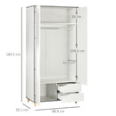 HOMCOM 2 Door Wardrobe with Drawers, Hanging Rail, Shelves for Bedroom, White