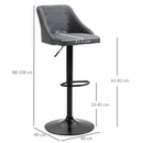 HOMCOM Swivel Bar Stools Set of 2 Adjustable Height Fabric Bar Chairs Grey