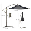 Outsunny 2.7m Cantilever Banana Parasol Outdoor Sun Shade w/ Crank, Black