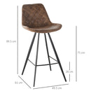 HOMCOM Set Of 2 Bar Stools Vintage Microfiber Cloth Tub Seats Padded Steel Brown