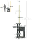 PawHut 5-Tier Grey Sisal Multi-Level Cat Tree Tower with Scratching Posts