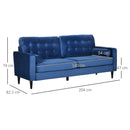 HOMCOM 3-Seater Sofa Velvet Feel Fabric Sofa Couch w/ Cylindrical Pillows, Blue